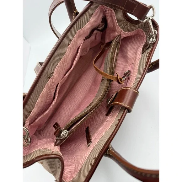 Dooney & Bourke Small Double Handle Tote Monogram Canvas Leather Brown HK51Q BN - Picture 5 of 12